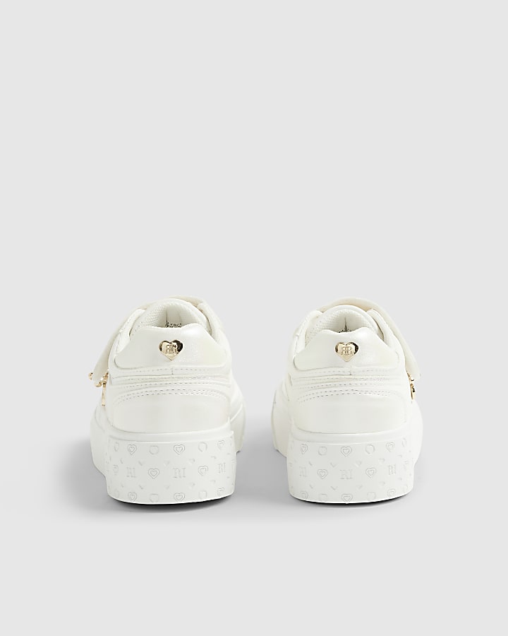 River Island Girls White Monogram Trainers
