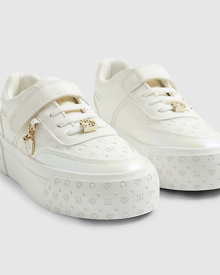 River Island Girls White Monogram Trainers
