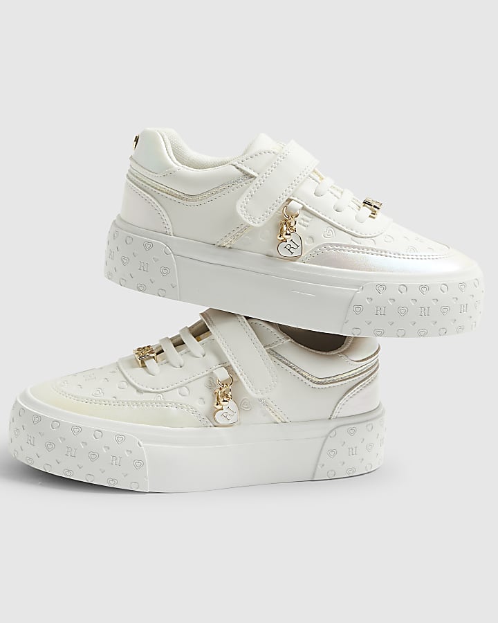 river island Girls White Monogram Trainers
