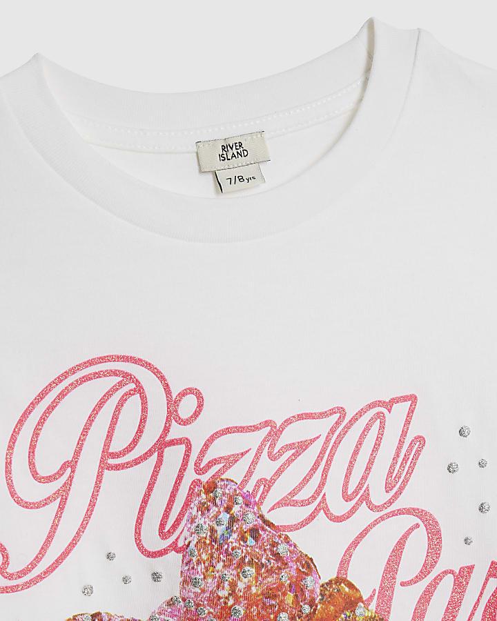 River Island Girls White Pizza Party T-Shirt