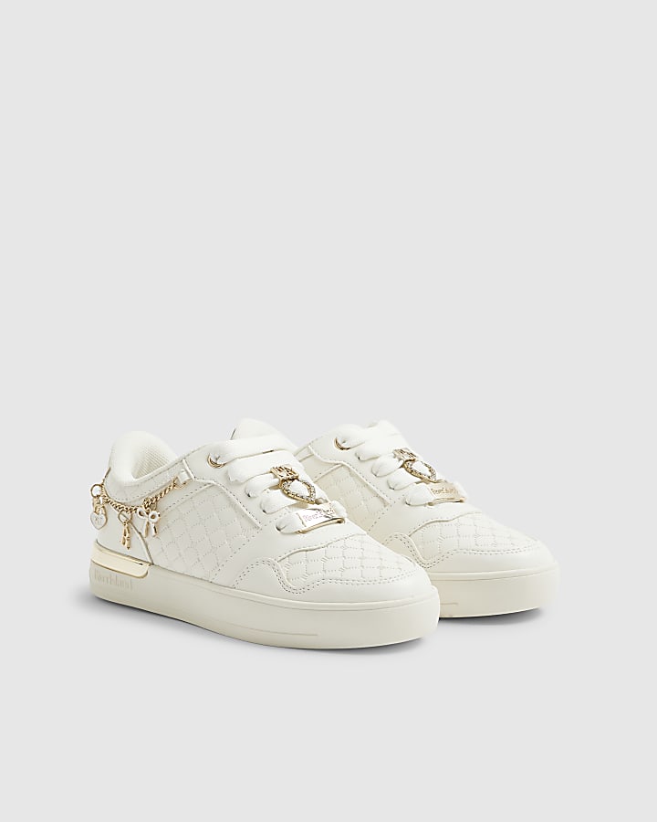 River Island Girls White Quilted Charm Plimsole