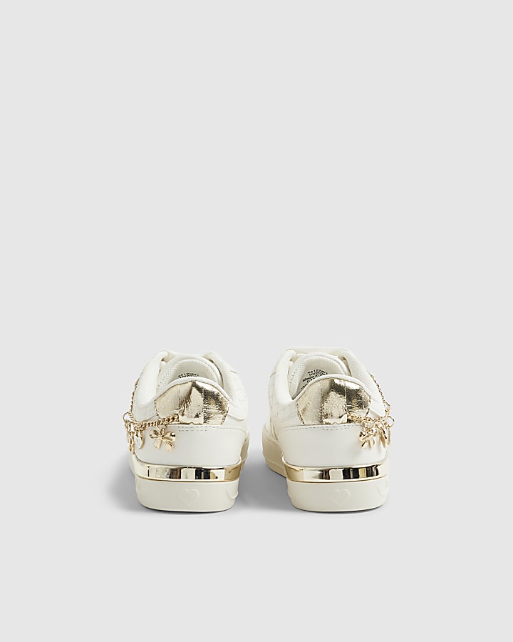 River Island Girls White Quilted Charm Plimsole