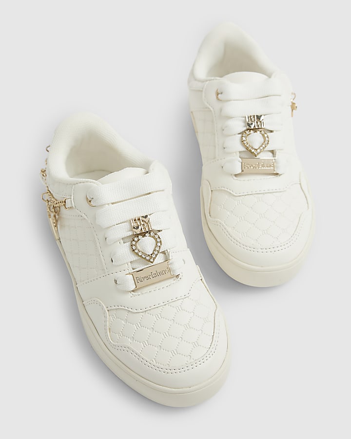 River Island Girls White Quilted Charm Plimsole