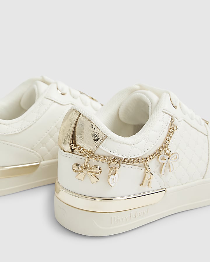 river island Girls White Quilted Charm Plimsole