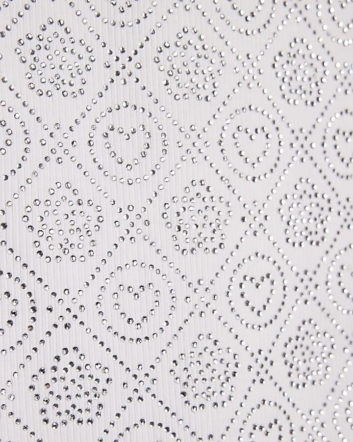 River Island Girls White RI Diamante Tank Top