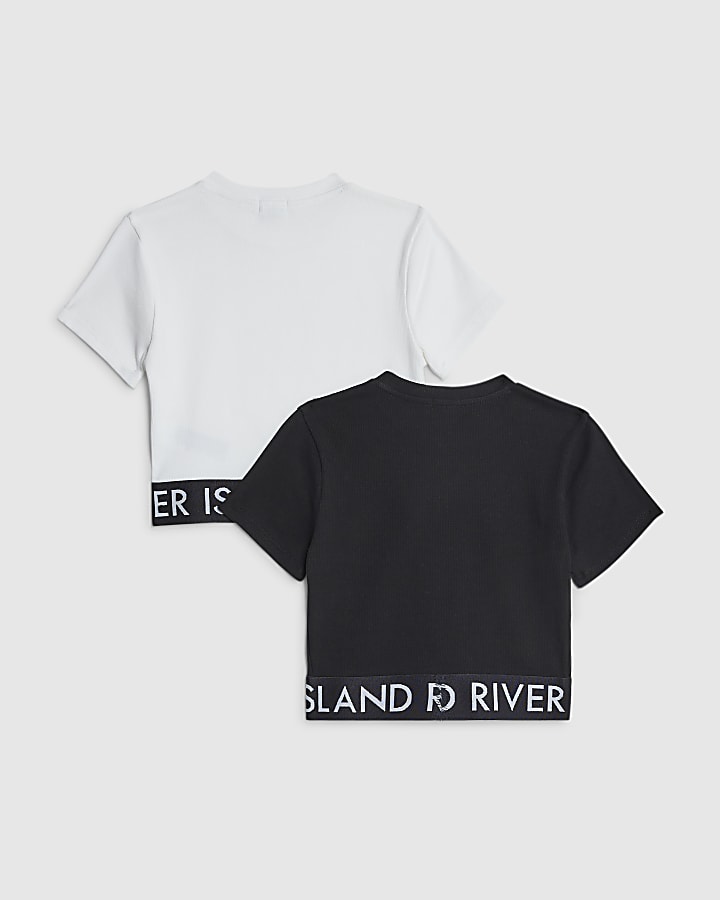 River Island Girls White Ribbed Pack Of 2 Tops
