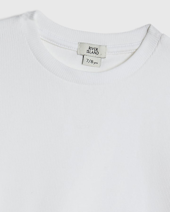 River Island Girls White Ribbed Pack Of 2 Tops