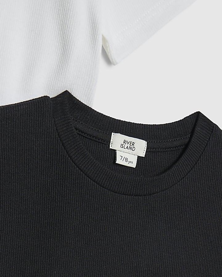 river island Girls White Ribbed Pack Of 2 Tops