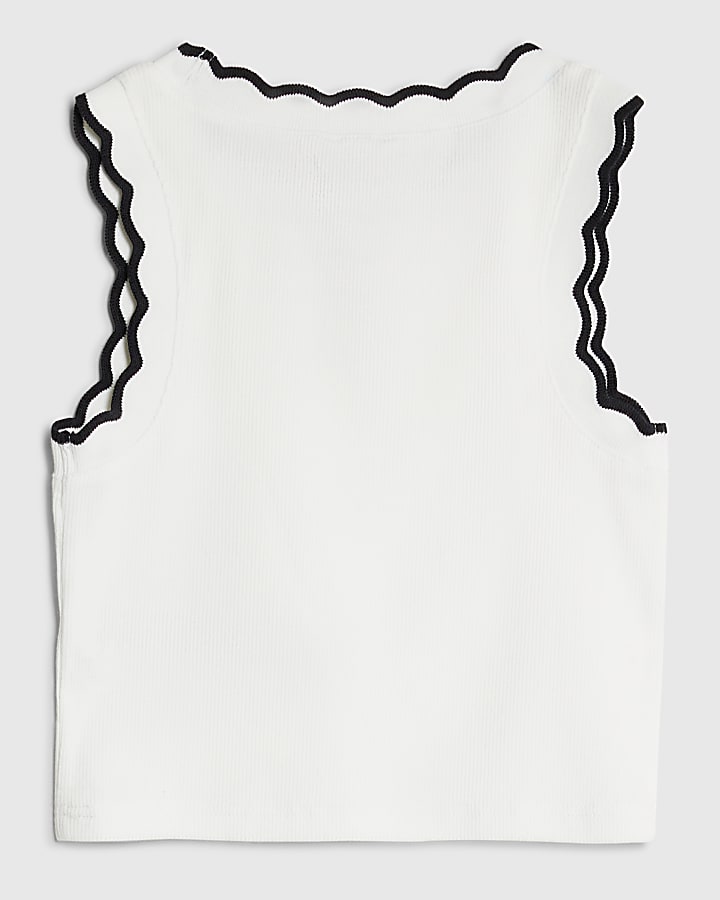 River Island Girls White Scallop Trim Tank Top