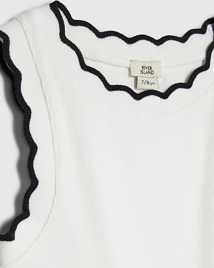 River Island Girls White Scallop Trim Tank Top