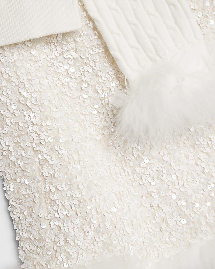 river island Girls White Sequin Feather Skirt Set