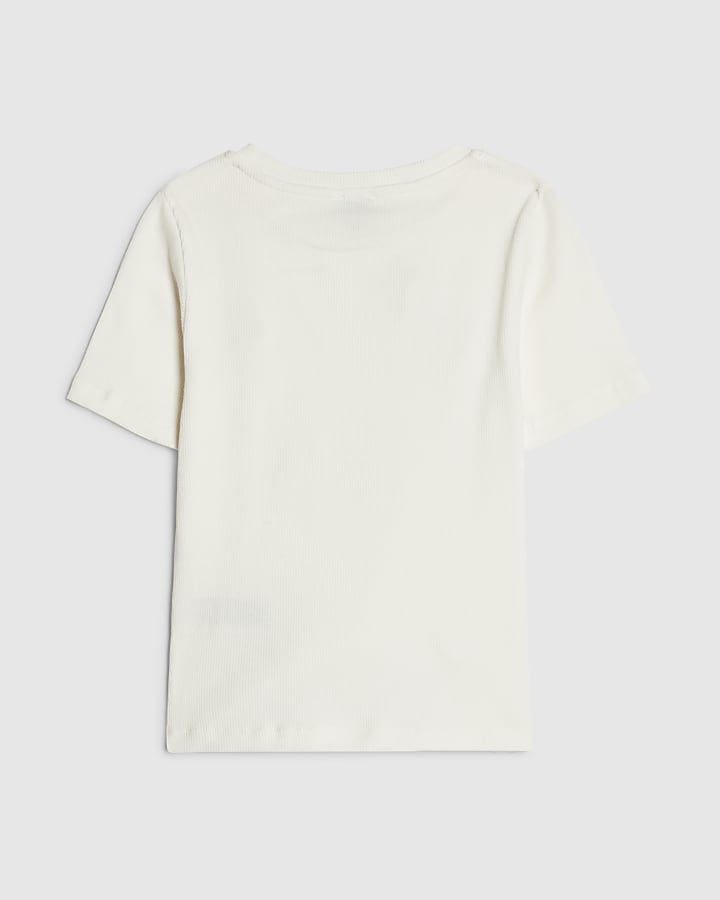 River Island Girls White Sequin Flower T-Shirt