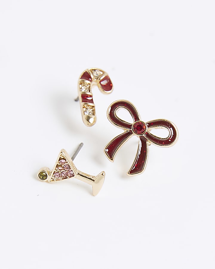 river island Gold 3 Pack Christmas Stud Earrings