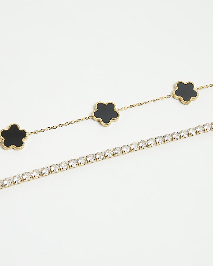 River Island Gold 3 Pack Diamante Flower Bracelets