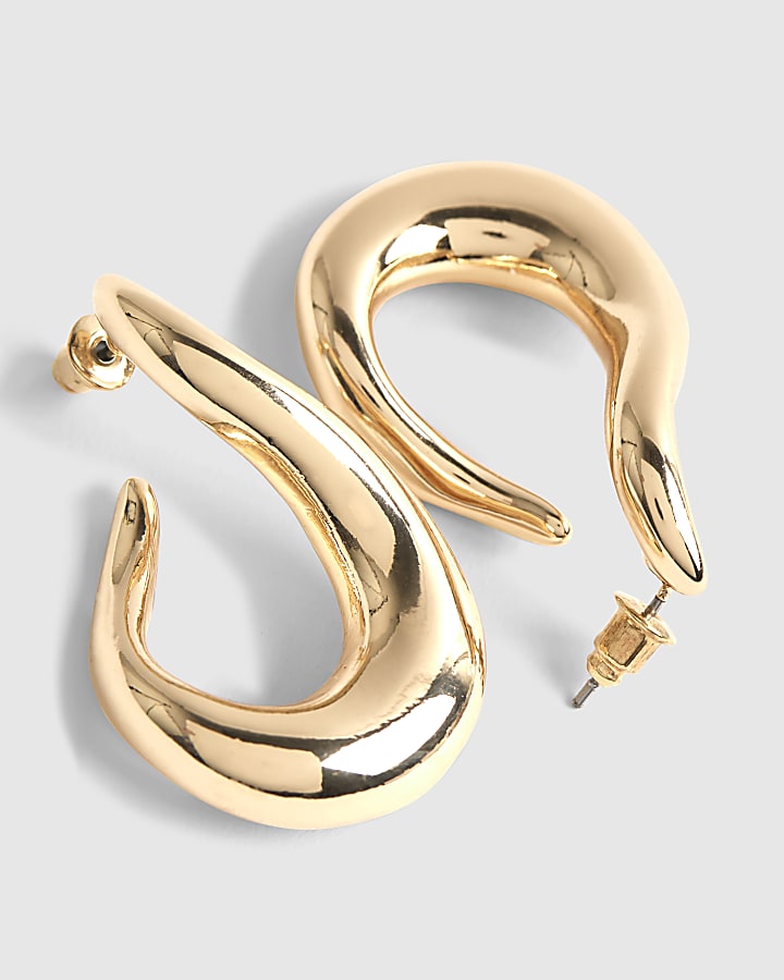 river island Gold Abstract Hoop Earrings