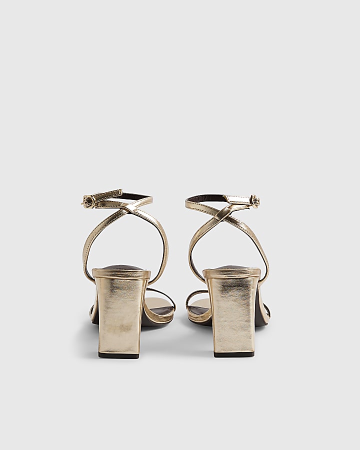 River Island Gold Barely There Heeled Sandals