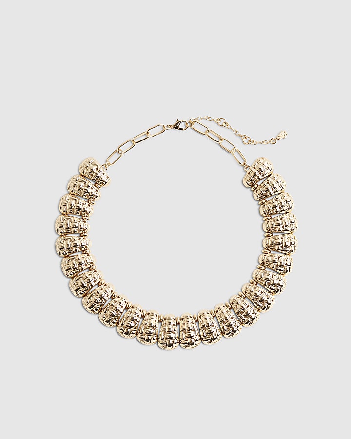 River Island Gold Beaten Link Collar Necklace