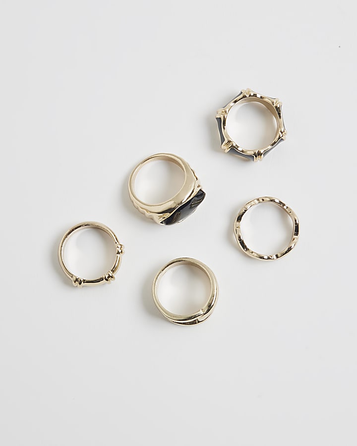 River Island Gold Black Stone Ring Multipack