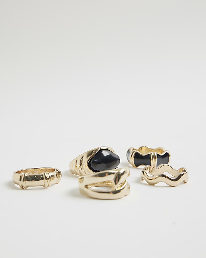 River Island Gold Black Stone Ring Multipack