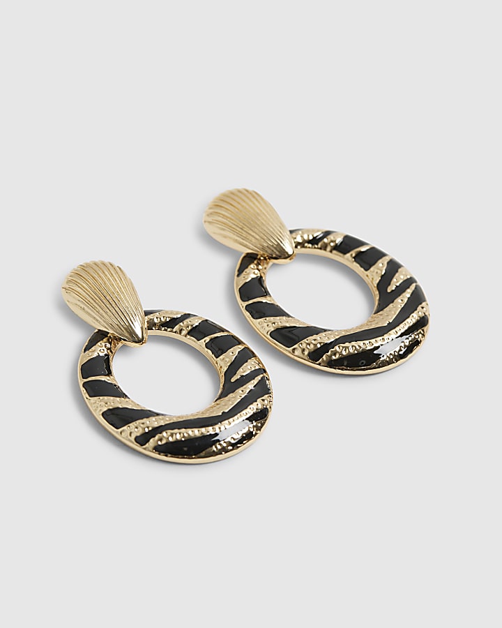 River Island Gold Black Zebra Drop Earrings