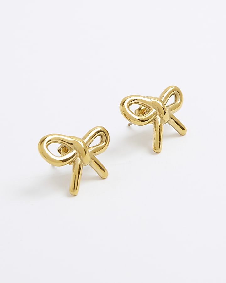 River Island Gold Bow Stud Earrings