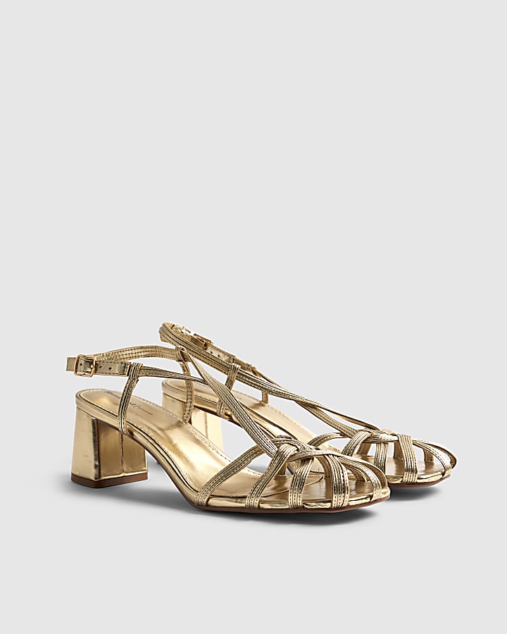 River Island Gold Caged Block Heel Sandals