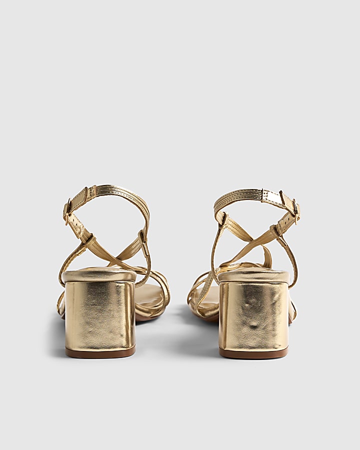 River Island Gold Caged Block Heel Sandals