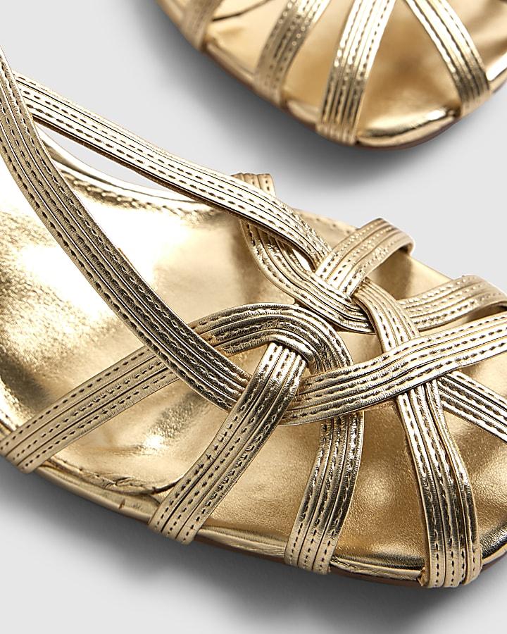 River Island Gold Caged Block Heel Sandals