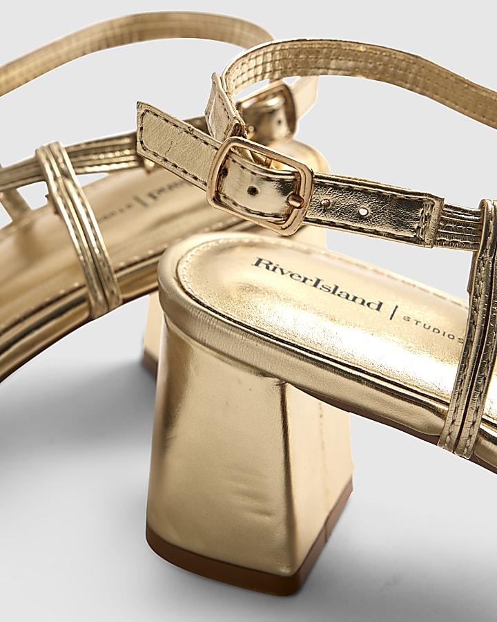 river island Gold Caged Block Heel Sandals