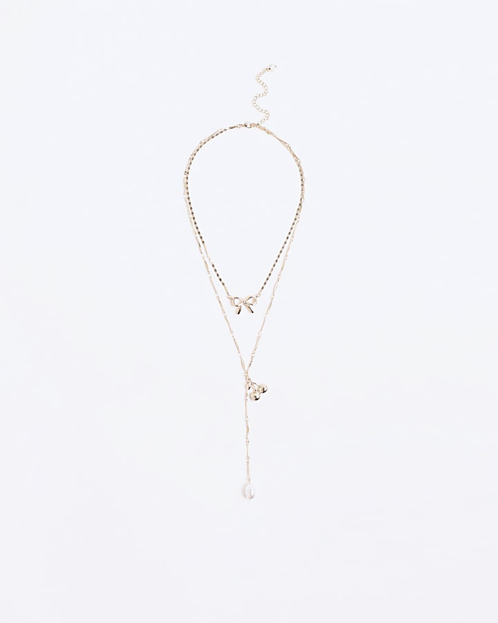 River Island Gold Cherry Lariat Necklace