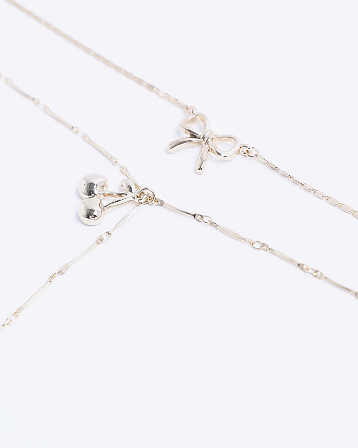 River Island Gold Cherry Lariat Necklace