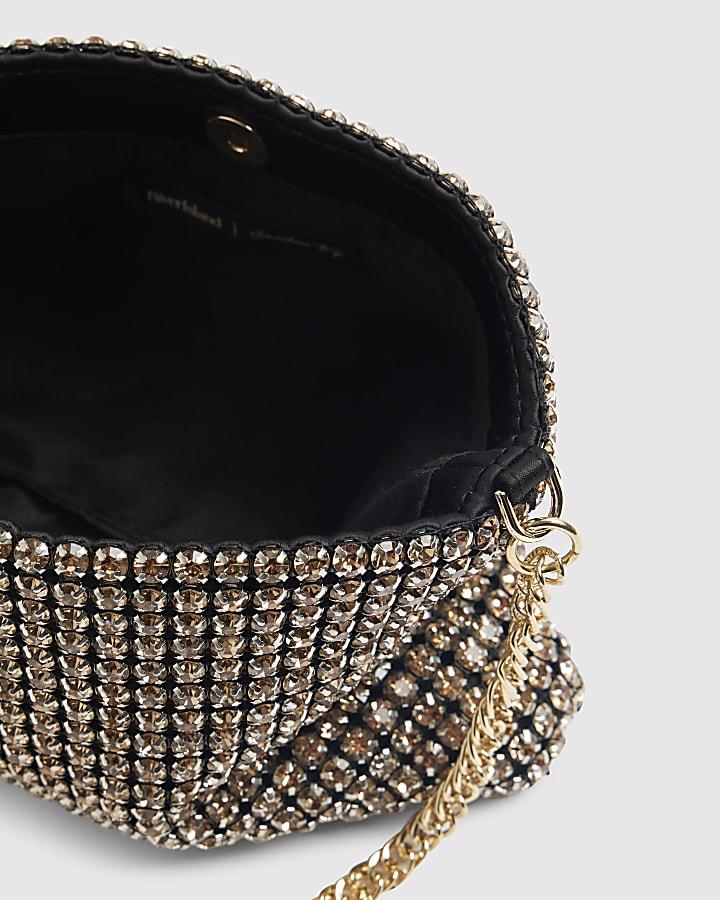 river island Gold Crystal Shoulder Bag