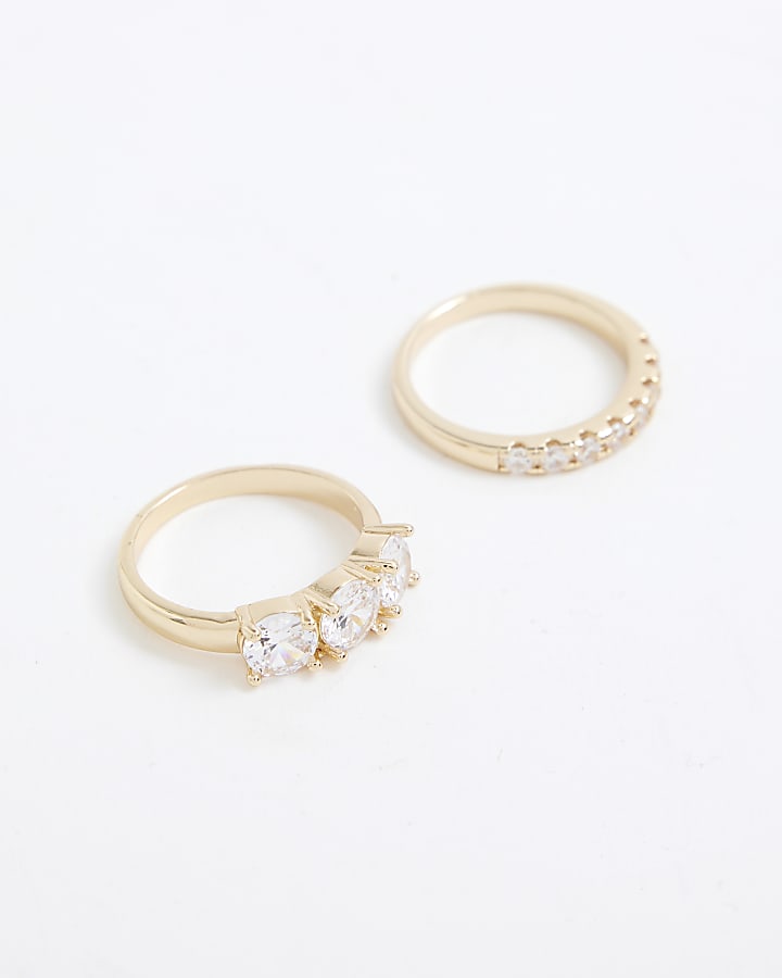 River Island Gold Cubic Zirconia Pack Of 2 Rings
