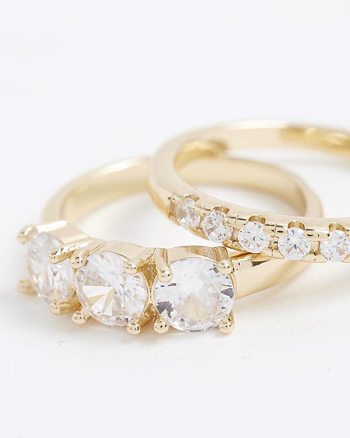River Island Gold Cubic Zirconia Pack Of 2 Rings