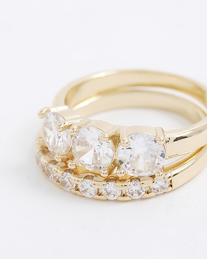 River Island Gold Cubic Zirconia Pack Of 2 Rings