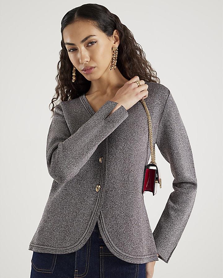 River Island Gold Curved Hem Metallic Cardigan