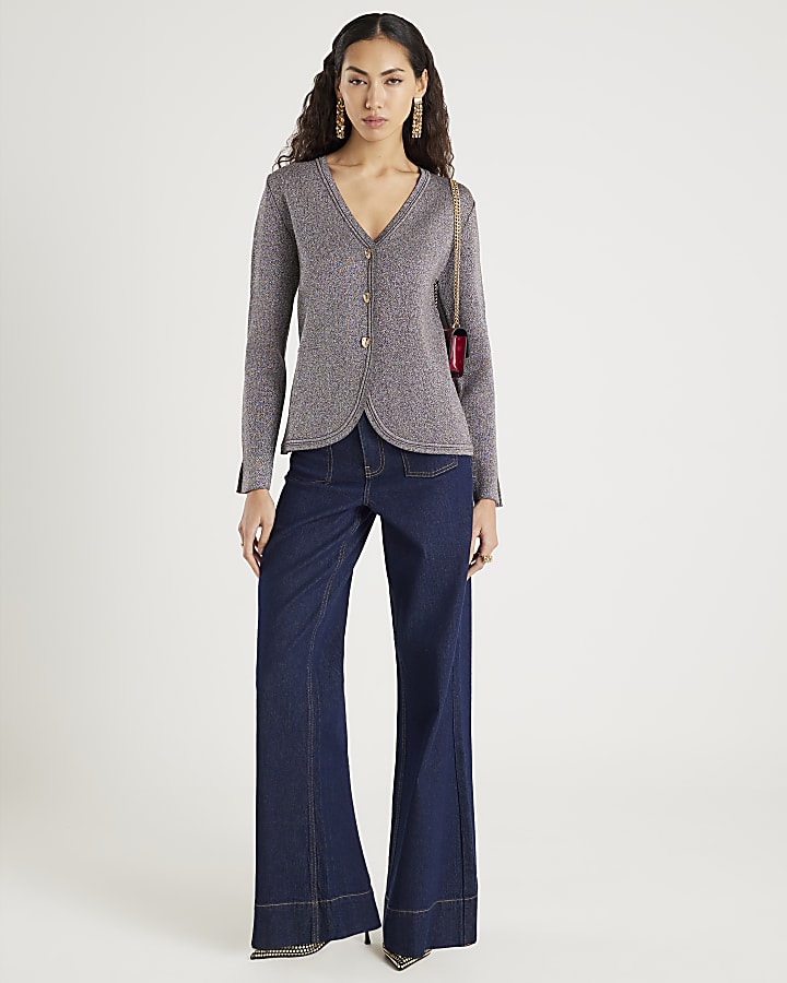River Island Gold Curved Hem Metallic Cardigan