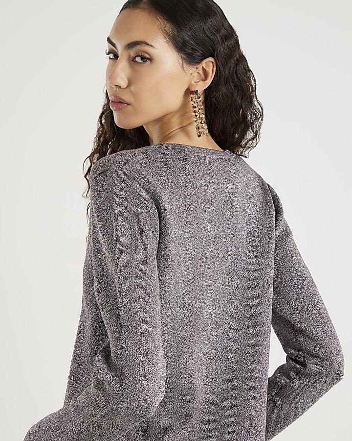 River Island Gold Curved Hem Metallic Cardigan