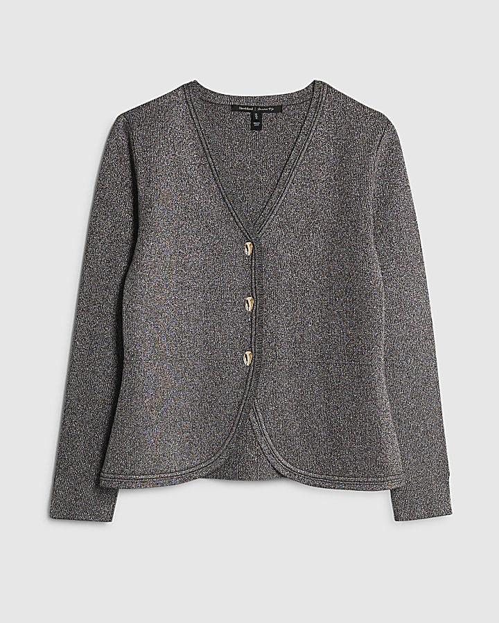 river island Gold Curved Hem Metallic Cardigan