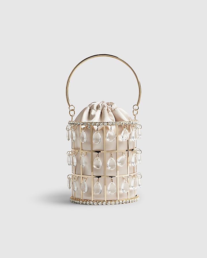 River Island Gold Diamante Cage Basket Bag