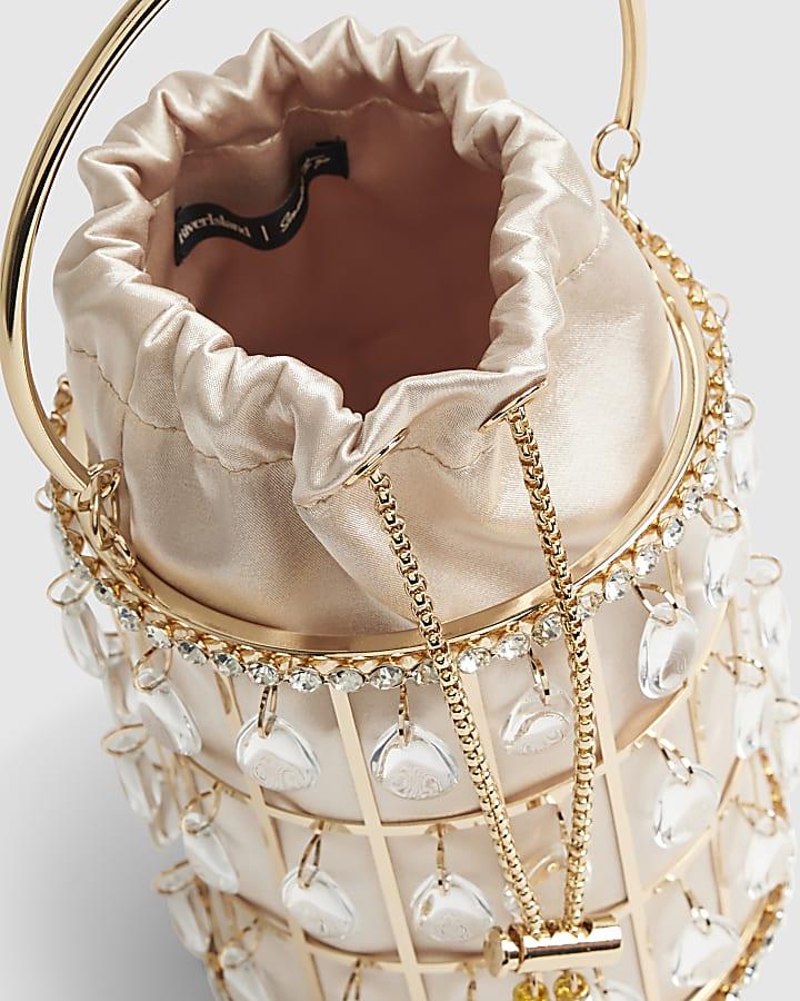 river island Gold Diamante Cage Basket Bag