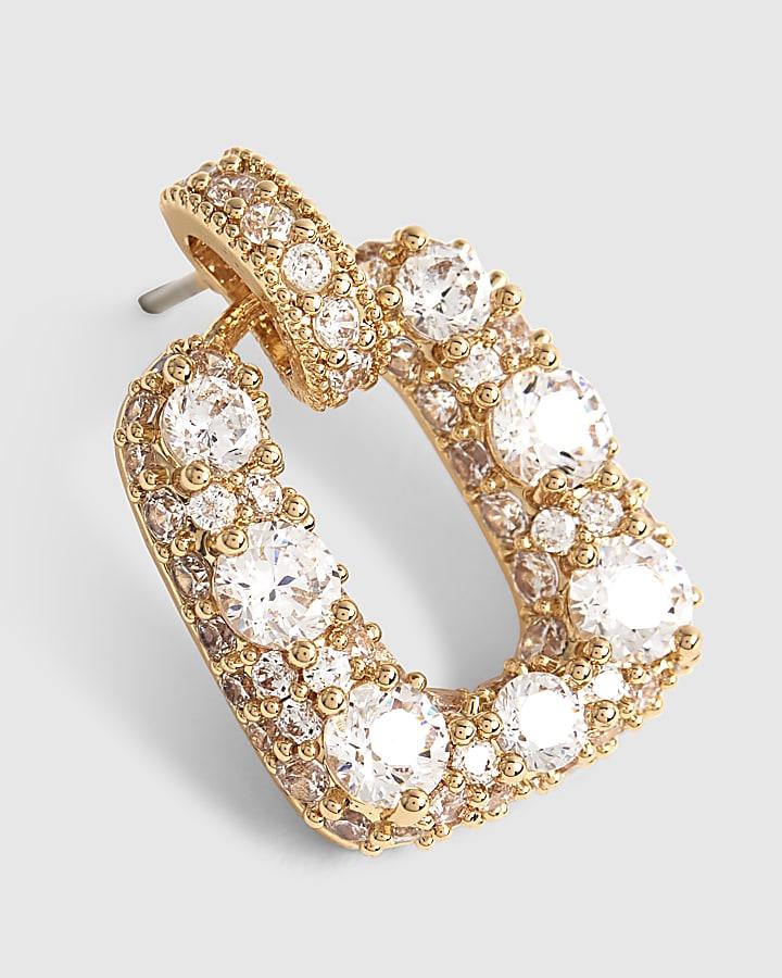 River Island Gold Diamante Door Knocker Earrings