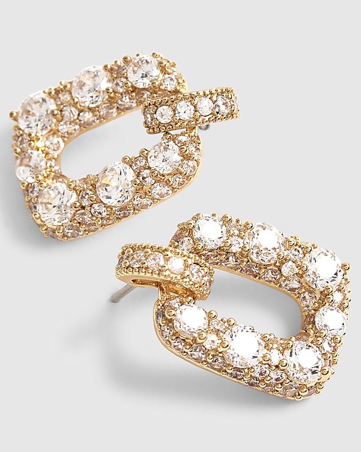 River Island Gold Diamante Door Knocker Earrings