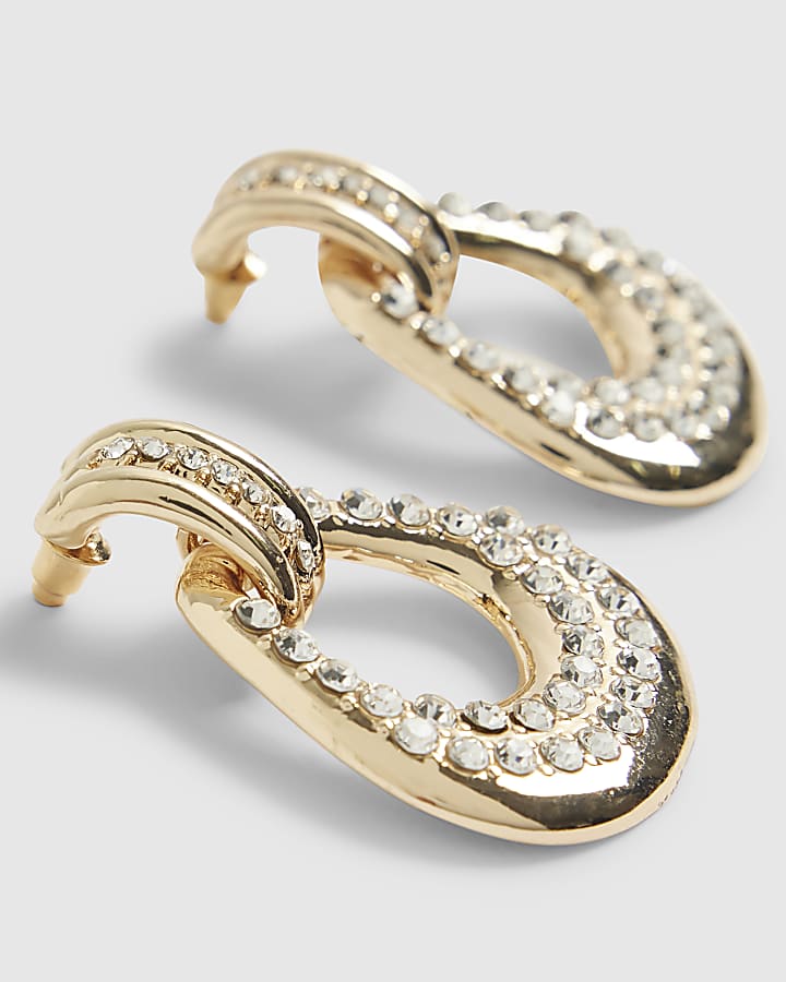 River Island Gold Diamante Door Knocker Earrings