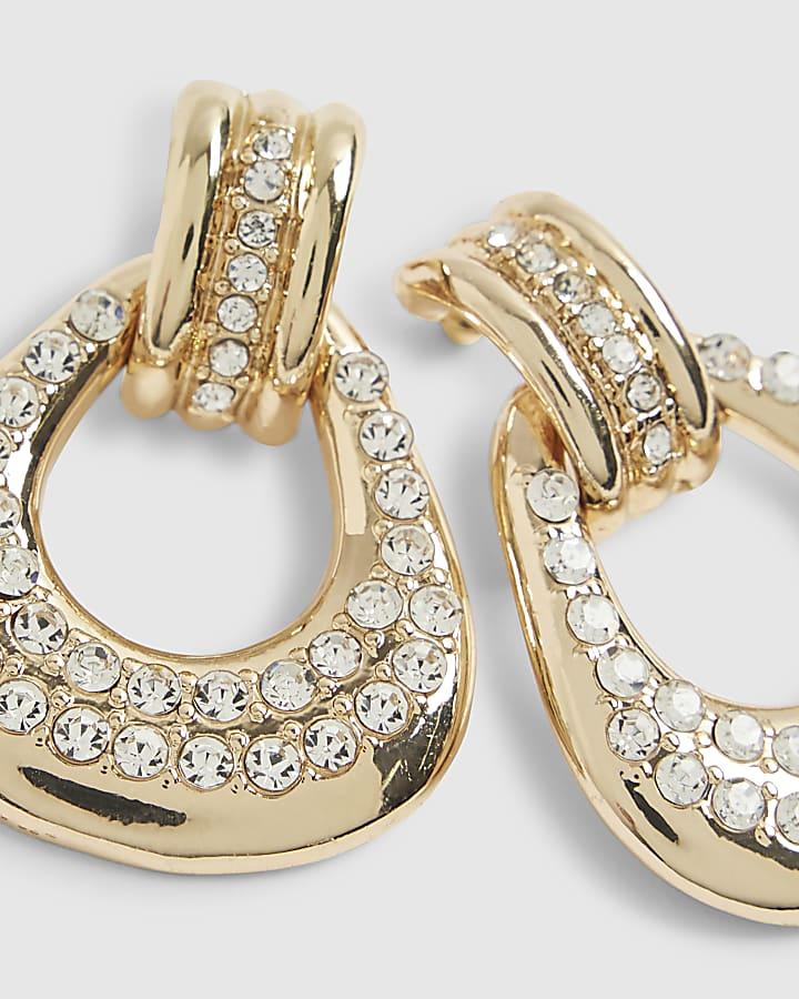 River Island Gold Diamante Door Knocker Earrings