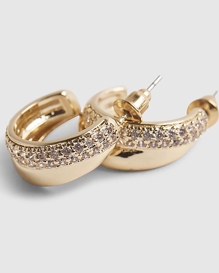 River Island Gold Diamante Double Hoop Earrings