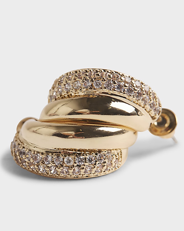 river island Gold Diamante Double Hoop Earrings
