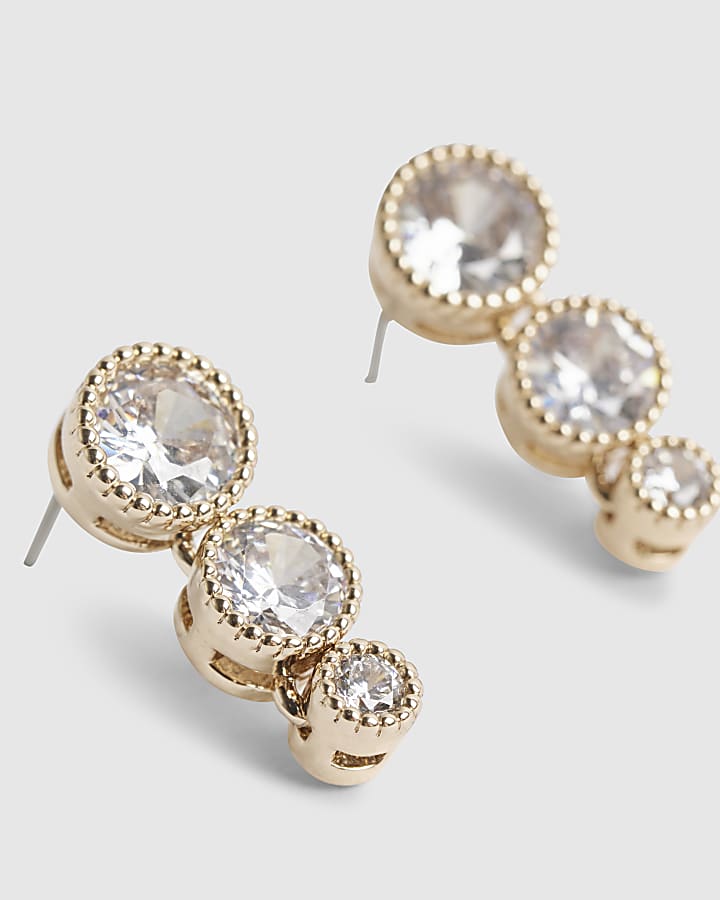 River Island Gold Diamante Drop Earrings