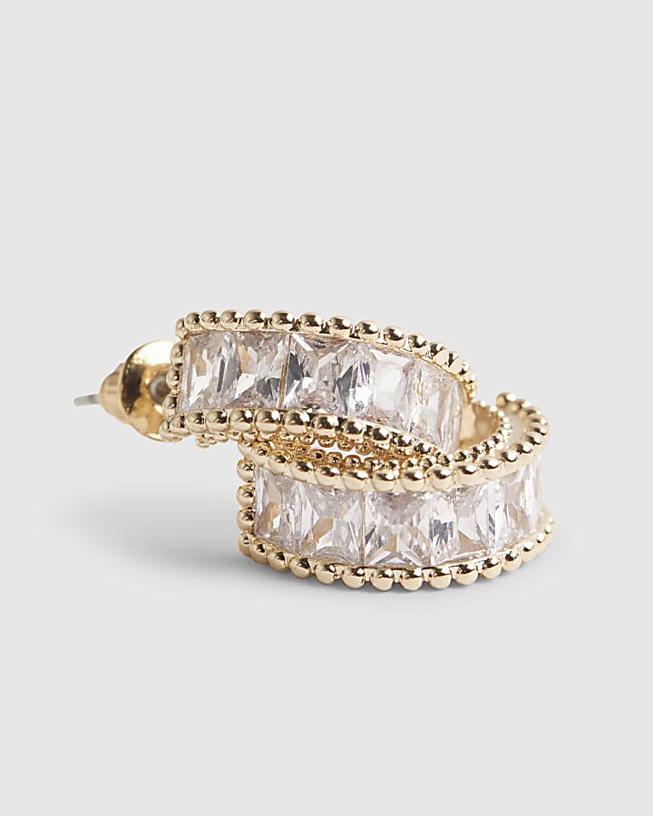 River Island Gold Diamante Mini Hoop Earrings