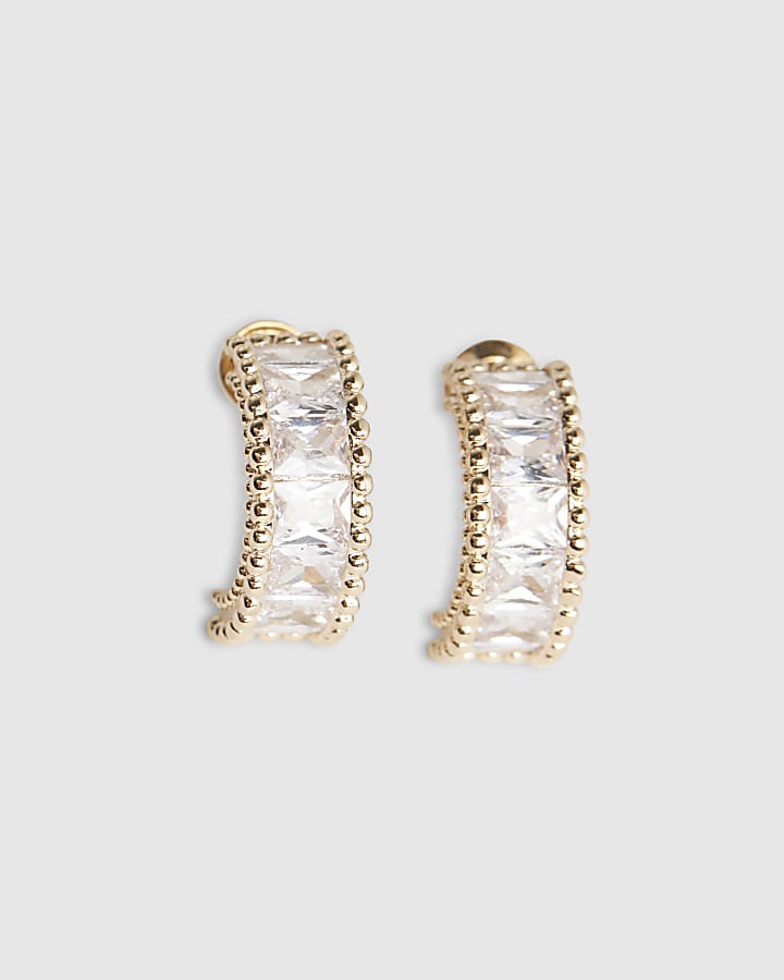 River Island Gold Diamante Mini Hoop Earrings